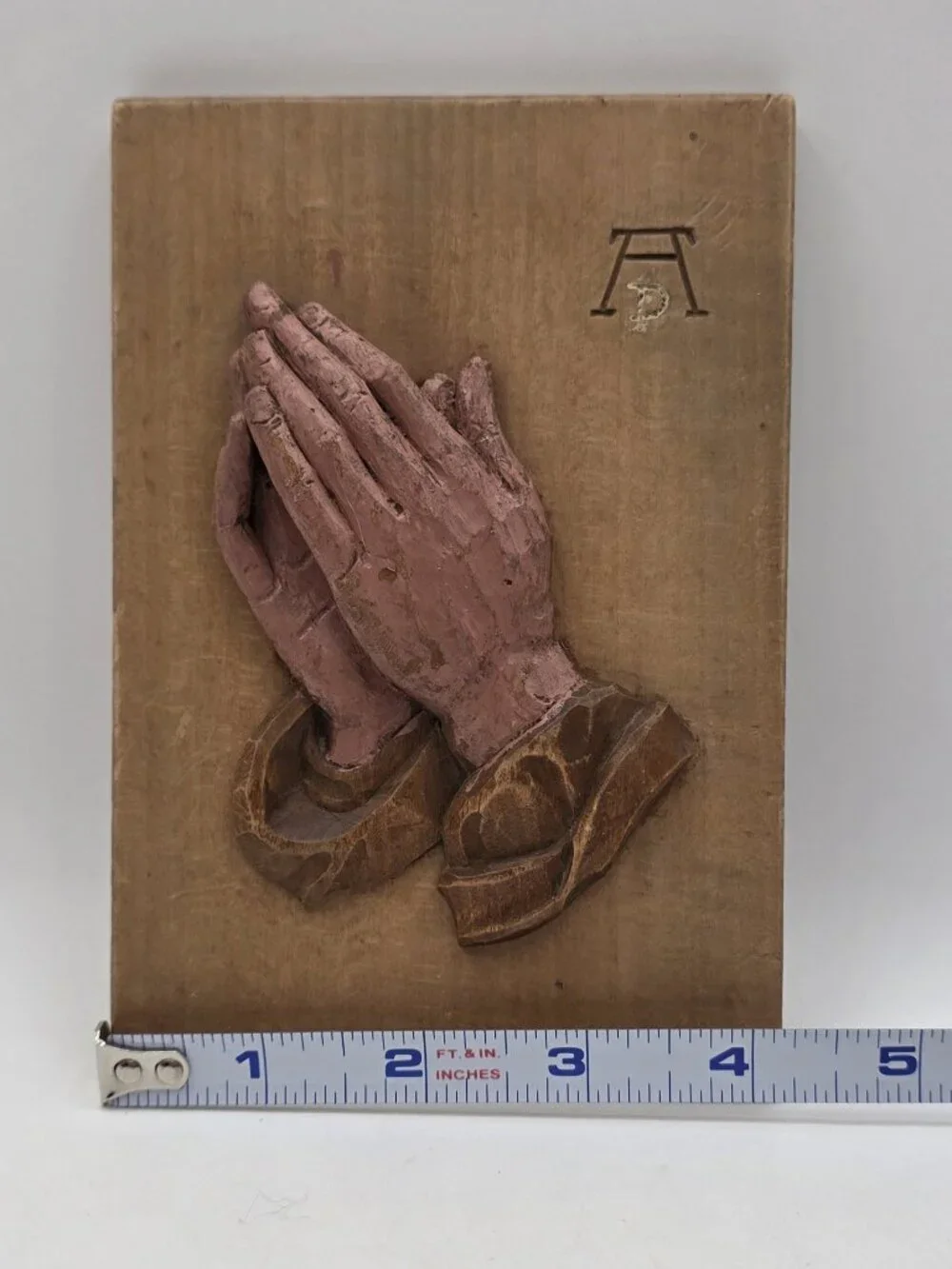 Praying Hands Oberammergauer Plaque Germany Carved Religious Christian Rage VTG